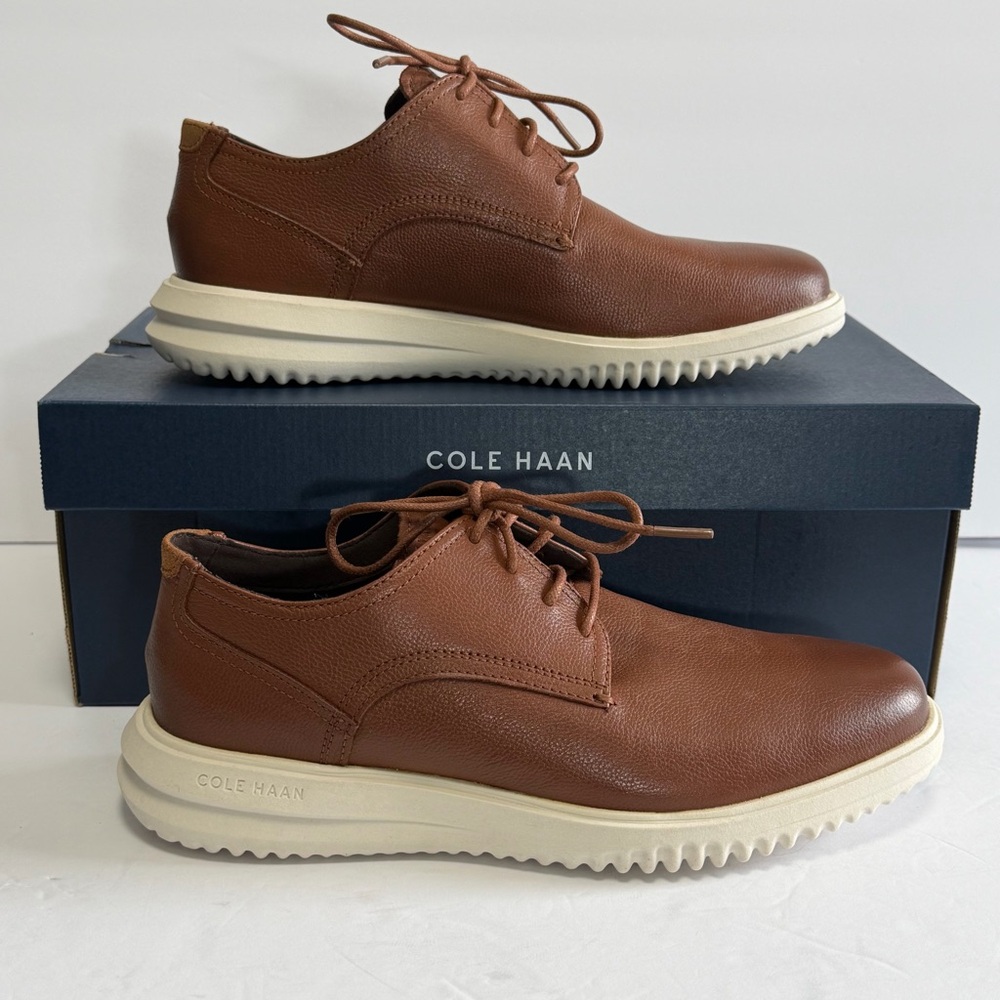 Cole Haan Grand+ Plain Toe Oxford British Tan Tumbled Leather Mens Size 8 C36935